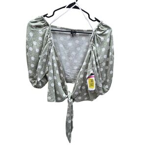 VERO MODA Sage Green Polka Dot Tie Front Crop Top Women Medium NEW